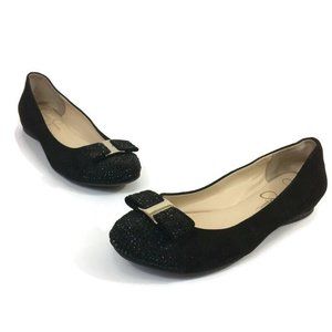 Jessica Simpson Mugara Black Micro Suede Ballet Flats Rhinestone Accent Sz 6.5M